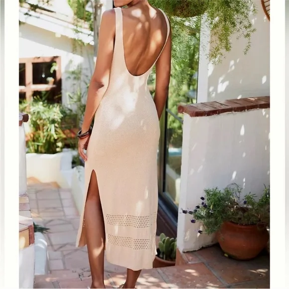 Seafolly Marina Knit Maxi Dress Coverup Tan size Small NWOT - Picture 2 of 11
